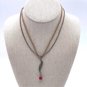 Nine West Vintage America Antiqued Gold-Tone Feather Leather Stone Necklace NWT